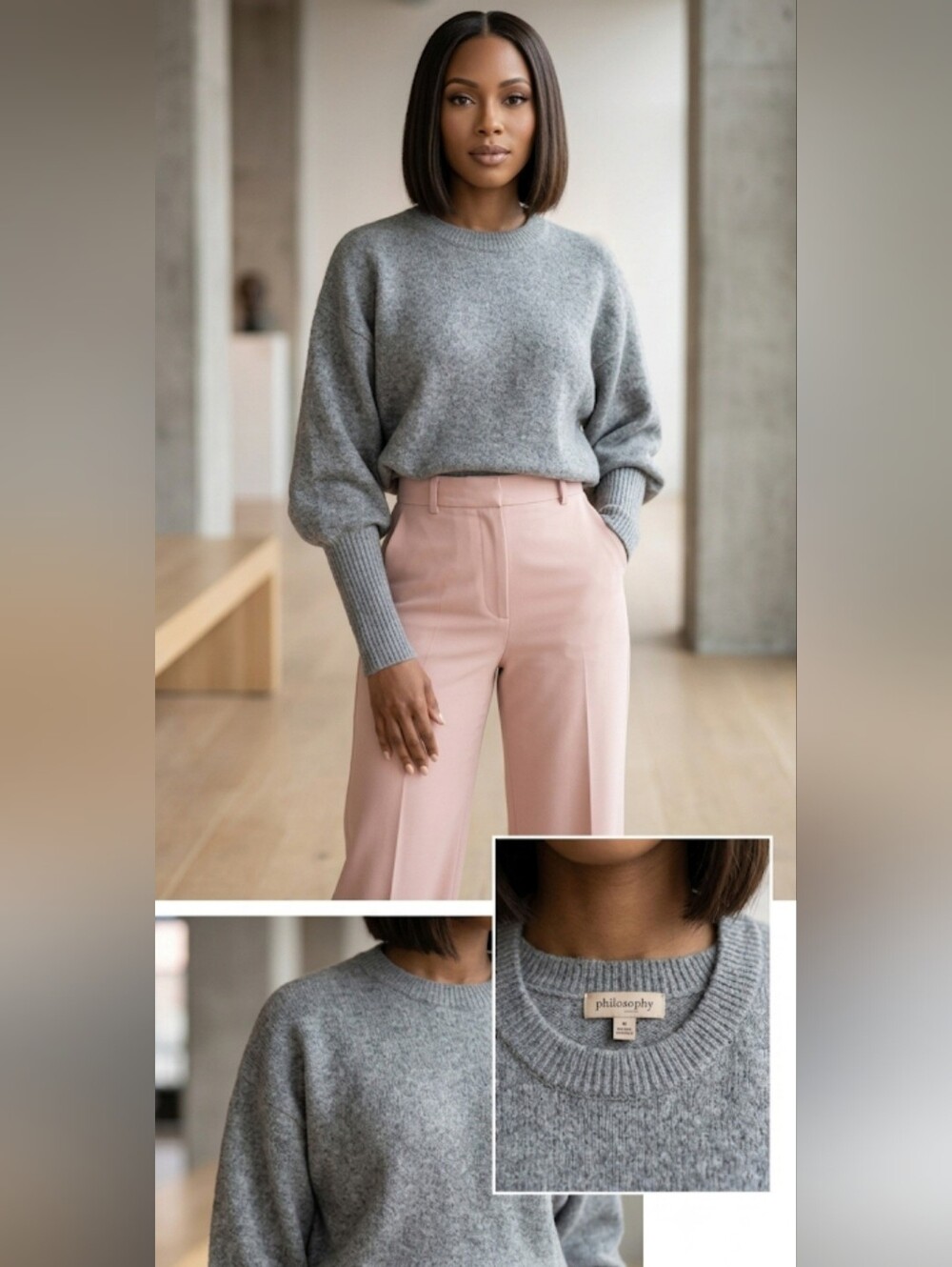 Philosophy Women's Heather Gray Crewneck Sweater